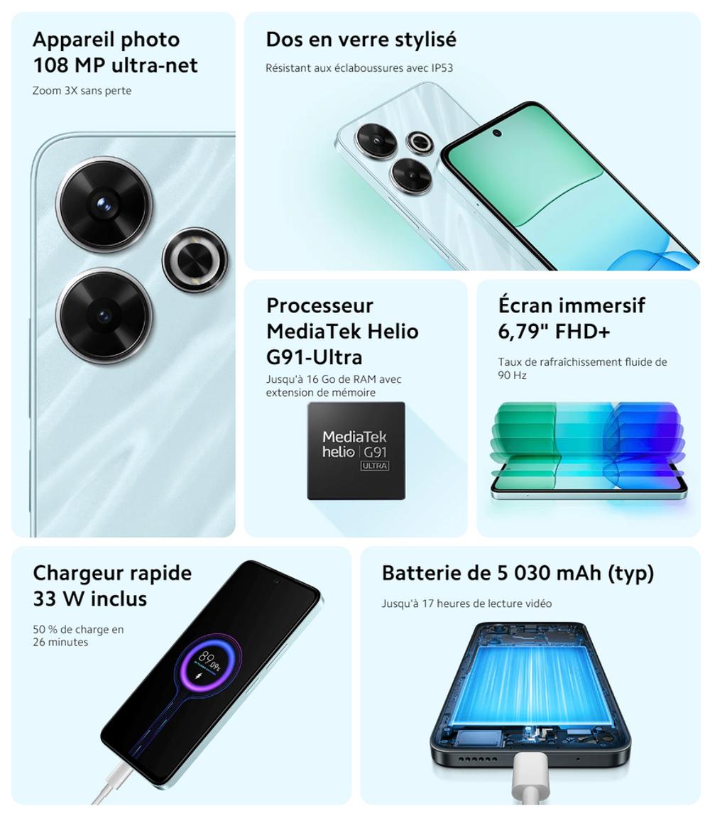 Xiaomi Redmi 13 Midnight Black 8GB RAM 256GB ROM Complet: Ch T�l�phones et tablettes