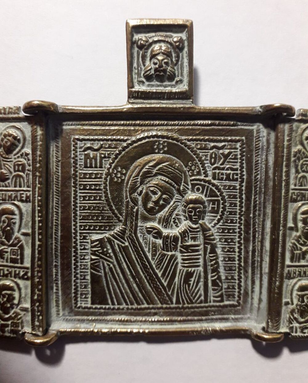 Triptyque ic&ocirc;ne en bronze : Russe Orthodoxe du 19 &egrave;me 
