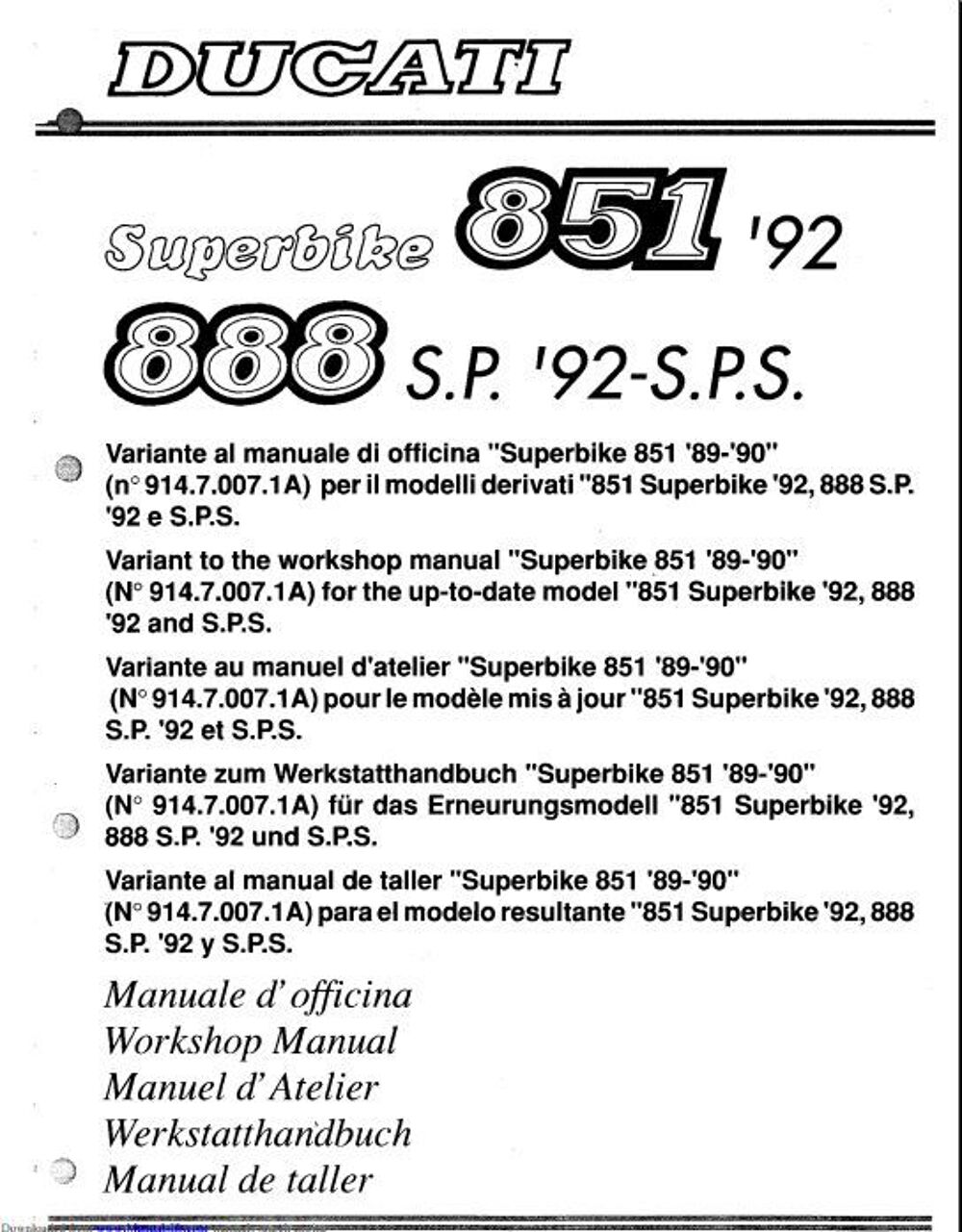 Manuels d'atelier Ducati 888 et 851 