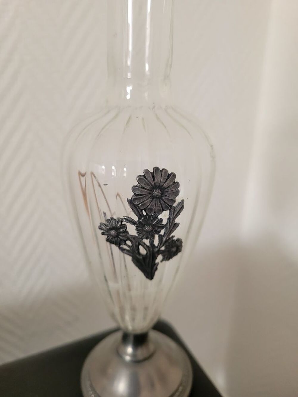 Vase soliflore verre et &eacute;tain hauteur 34,5 cms Décoration