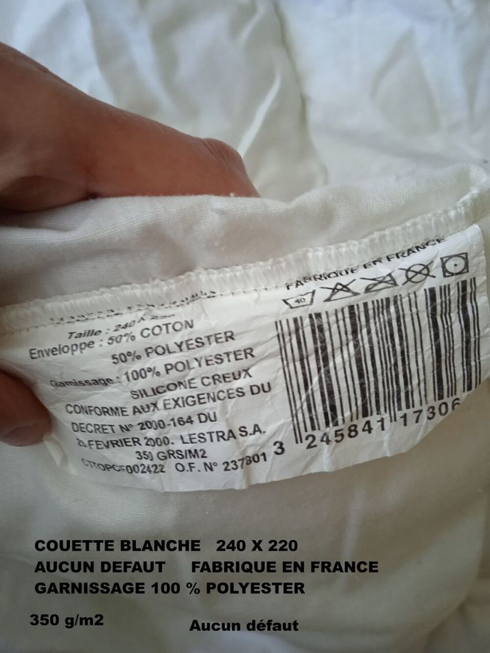 Couette blanche 240 x 220 Décoration