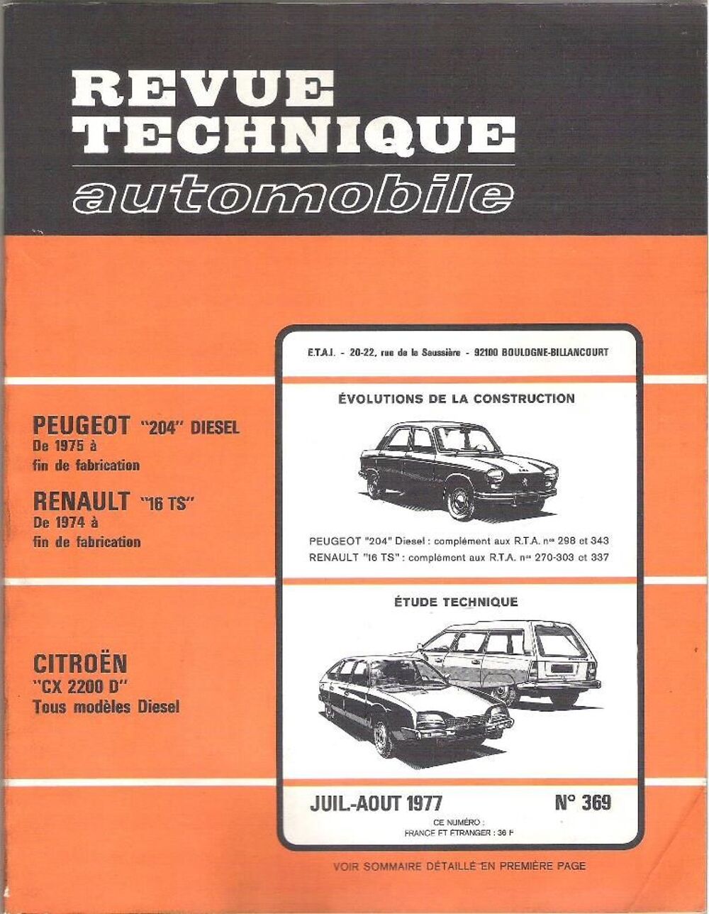 Revue Technique Peugeot 204 diesel (&eacute;vol. 1975 &agrave; fin fabric. Livres et BD