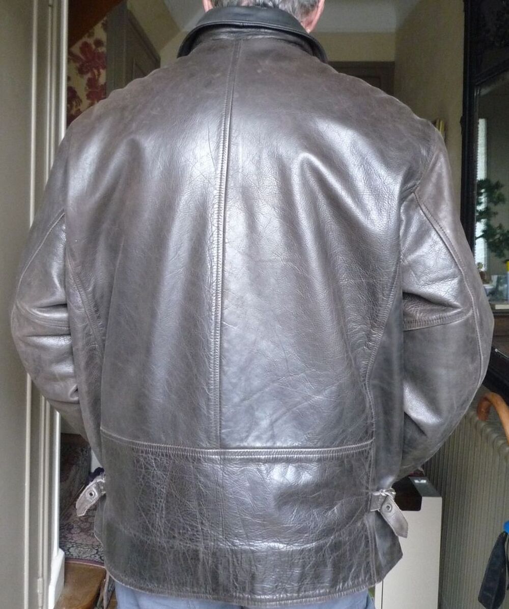 Blouson Veste 3/4 Cuir Homme Marron Fonce Vtements