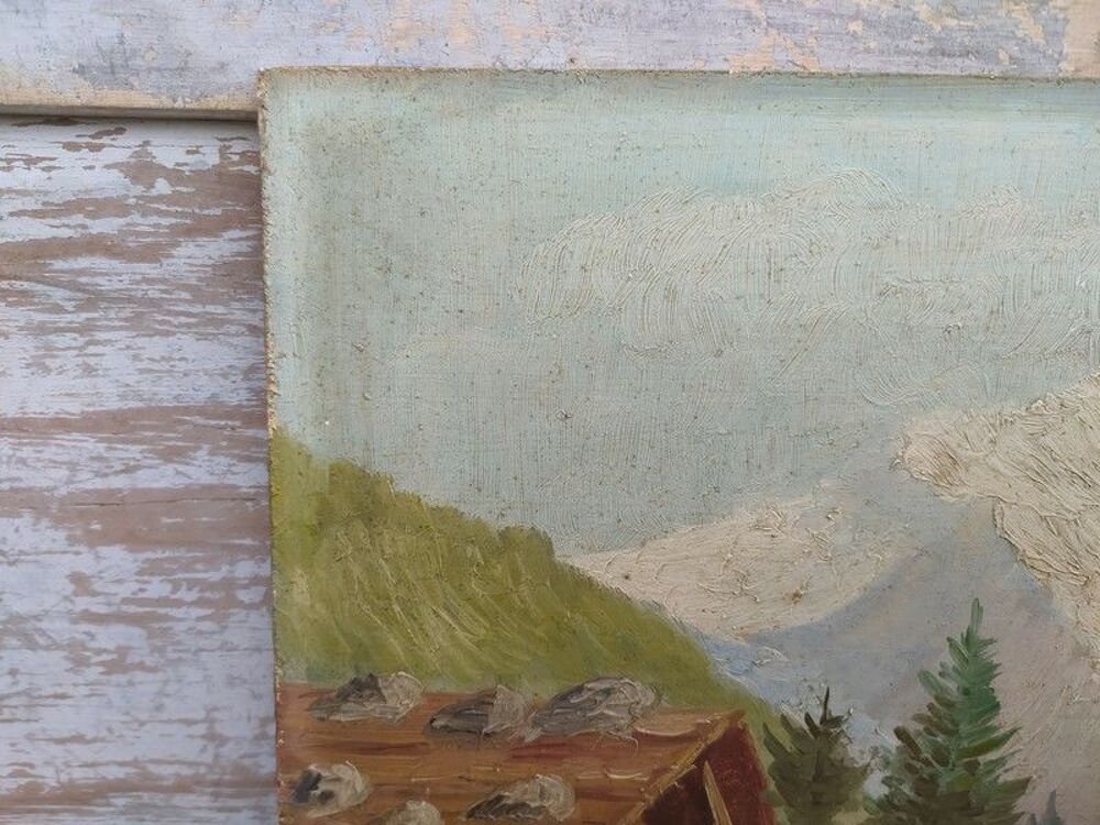 Tableau Paysage Montagne Chalet Sign&eacute; J.Grundler 