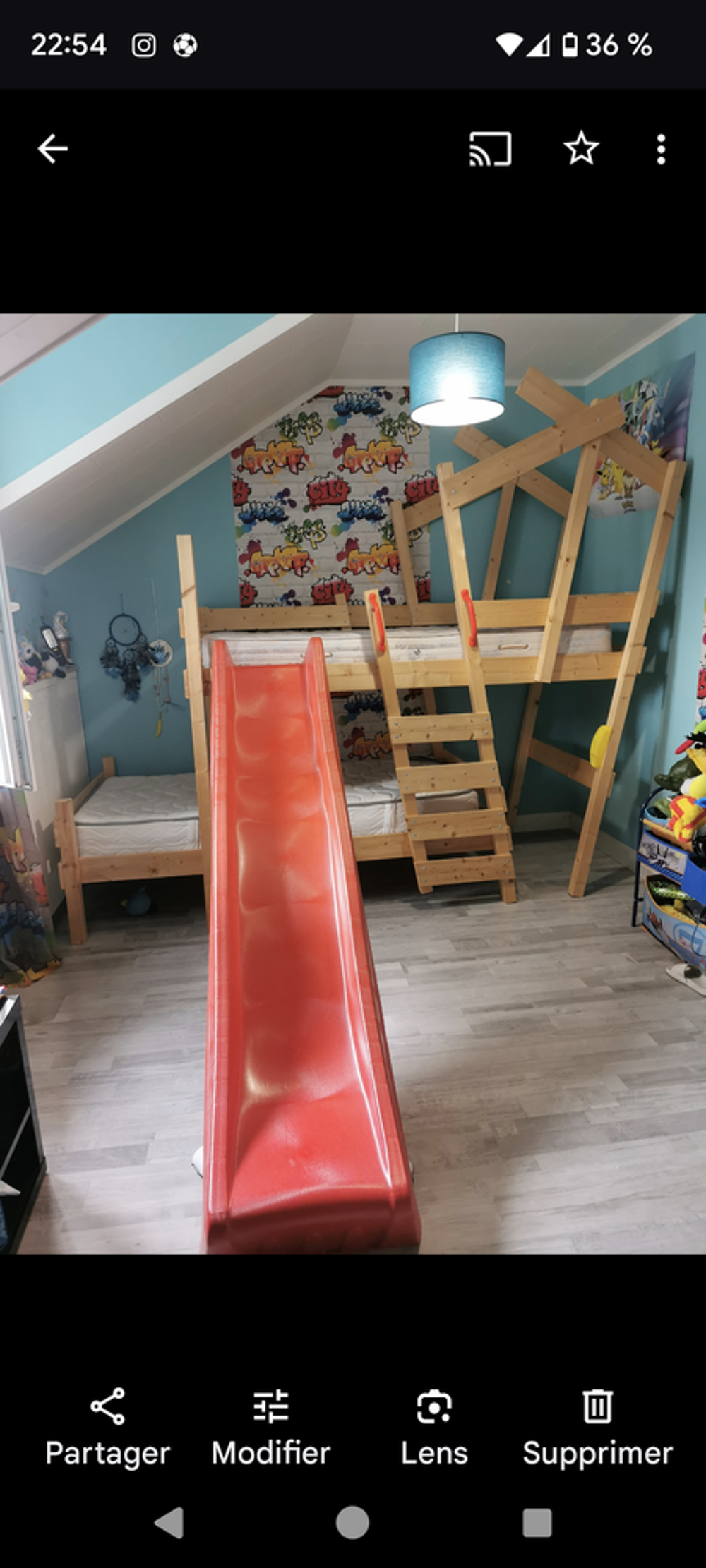 Lit double superpos&eacute; avec toboggan Mobilier enfants