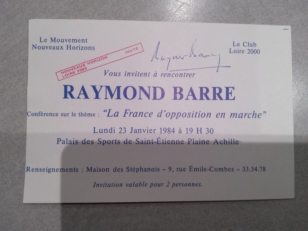 Autographe de Mr Raymond BARRE. 