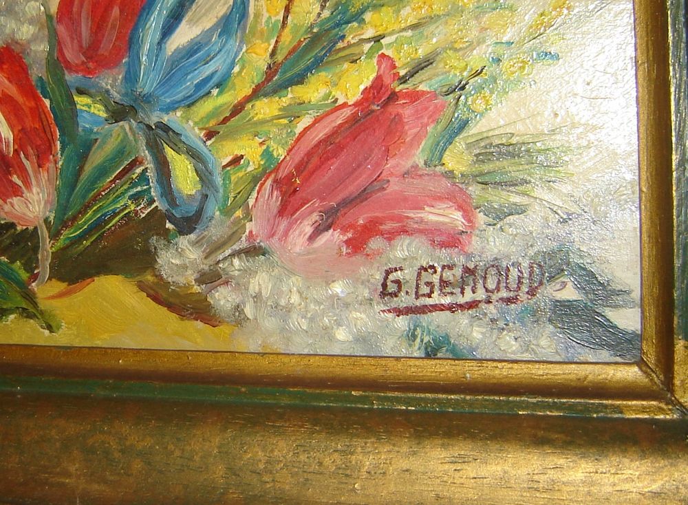 Tableau ancien portrait fille sign&eacute; G. Gemoud 1943 Décoration