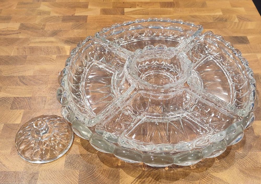 Grand serviteur de table en verre &eacute;pais bull&eacute; 