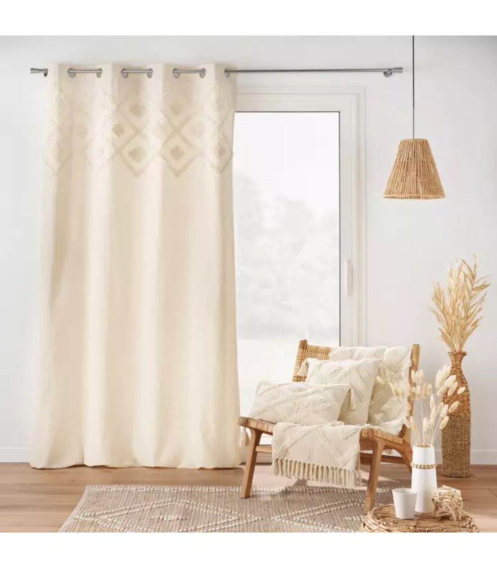 2 RIDEAUX A ?ILLETS en coton et polyester 140 X 240 mm Décoration