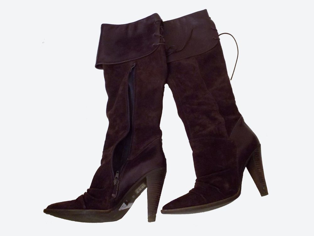 Bottes &agrave; Talons en Cuir et Daim Marron- 39- San Marina Chaussures