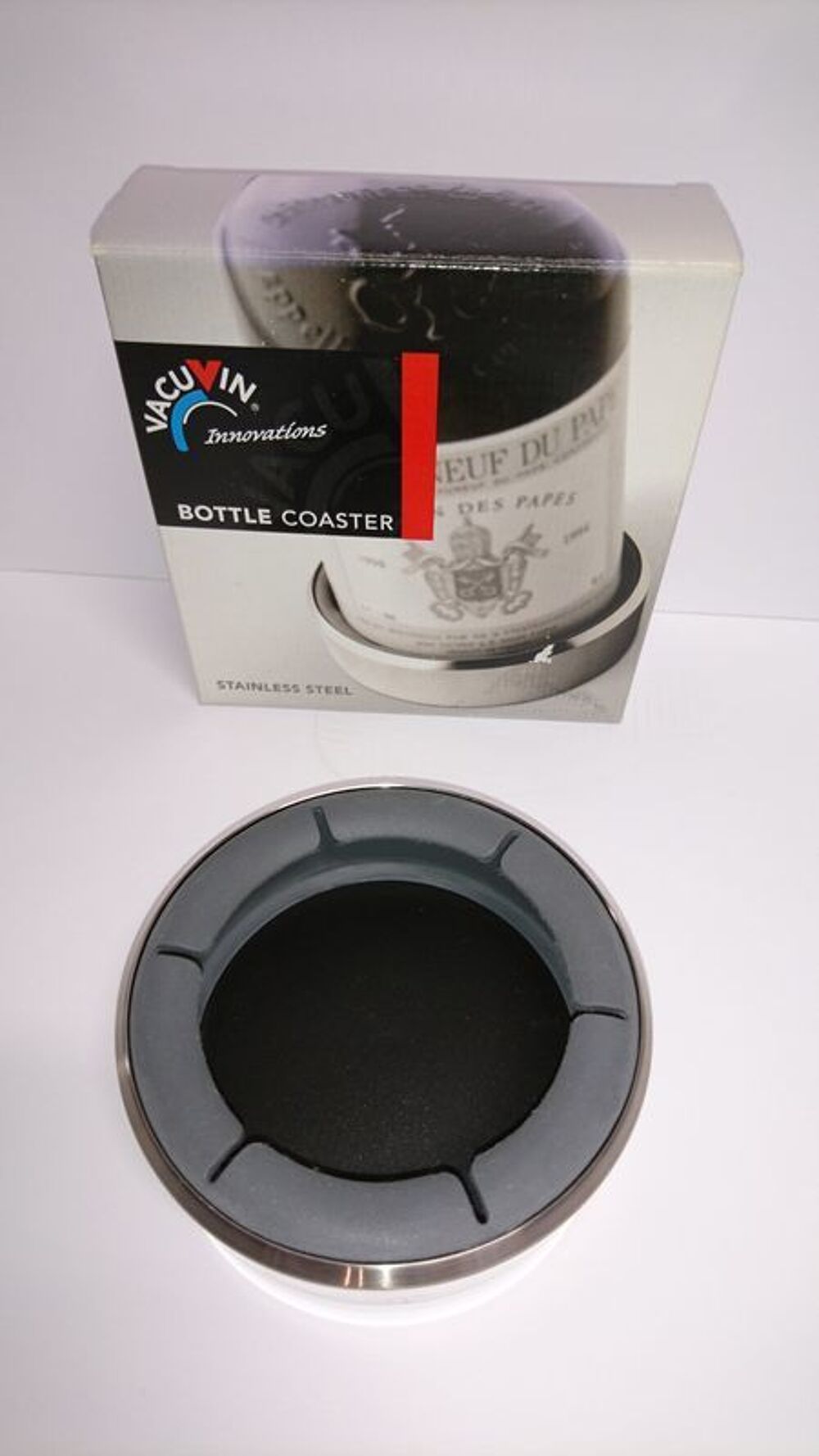 Dessous de bouteille, acier bross&eacute;,anti derapant , anti gout Décoration