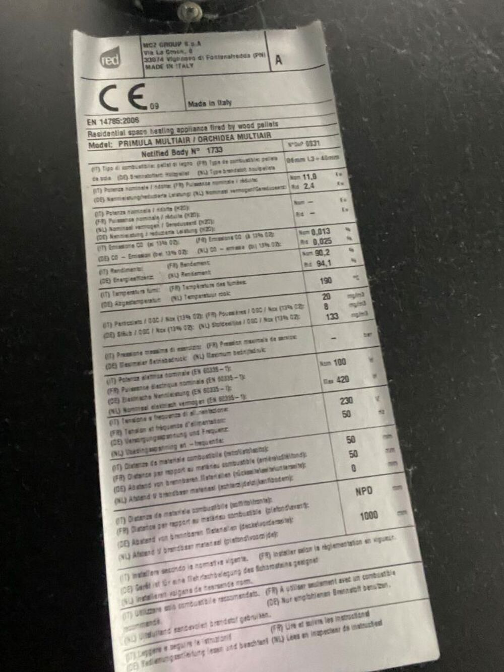 Po&ecirc;le &agrave; granul&eacute;s MCZ Primula Multiair ORCHIDEA Electroménager