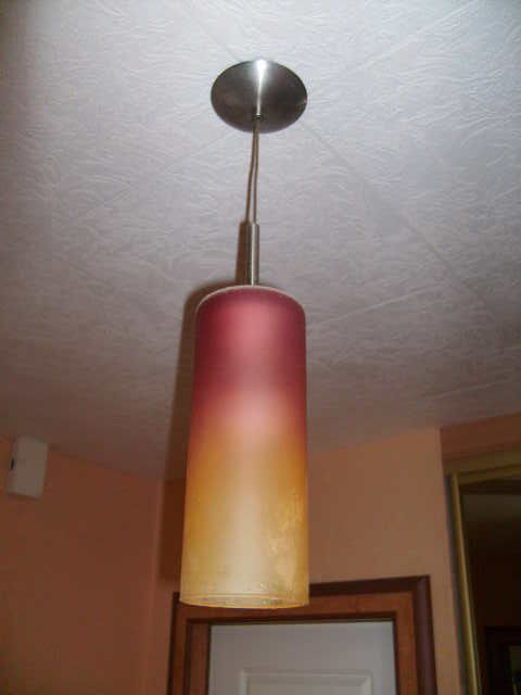 Lampe suspension en verre rose dégradé jaune vintage 25 Wolxheim (67)