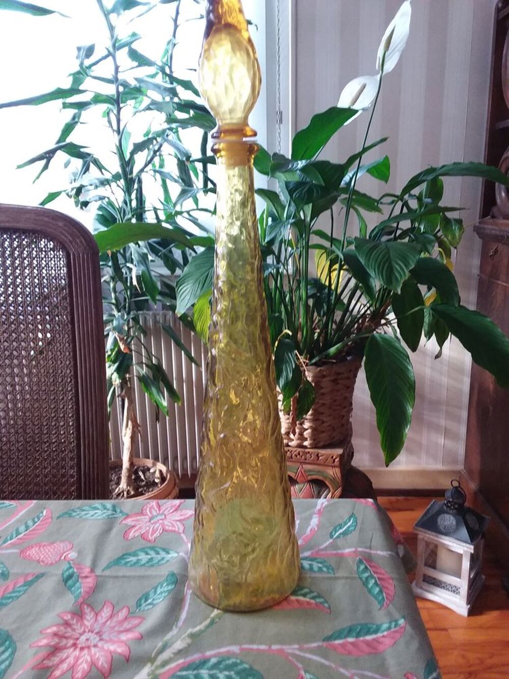 Carafe / G&eacute;nie en verre empoli Italien couleur jaune ambr&eacute; Décoration