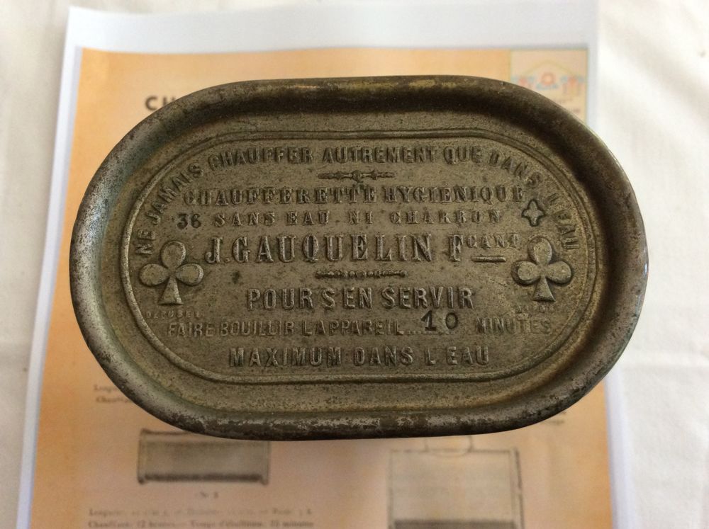 Chaufferette hygi&eacute;nique J. Gauquelin n&deg;1 vers 1900 TBE 