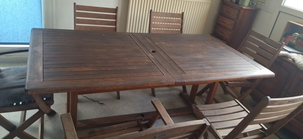 Table rallonge + 4 chaises et 2 fauteuils ext&eacute;rieur Jardin