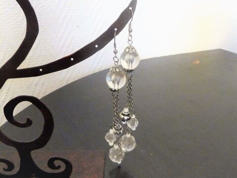 Boucles D'oreilles Pendant Métal Argenté Boules Transparent 10 Paris 15 (75)