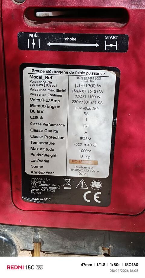 Groupe �lectrog�ne MECAFER 4 temps silencieux 240 Ved�ne (84)