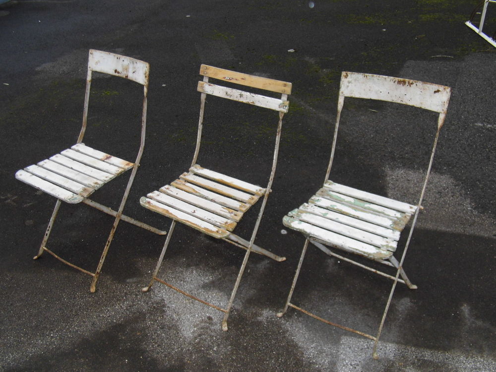 3 chaises pliantes de jardin bois et m&eacute;tal fauteuil vintage r&eacute;tro pliable Meubles