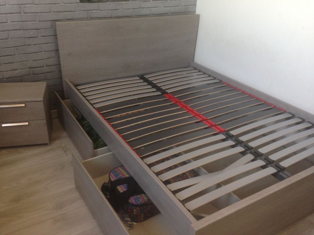 ENCADREMENT LIT 2 PLACES GRIS - 140 x 200 Meubles