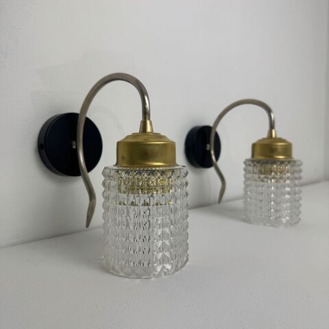 PAIRE D'ANCIENNES APPLIQUES EN VERRE TEXTURÉ VINTAGE 100 Montreuil (93)