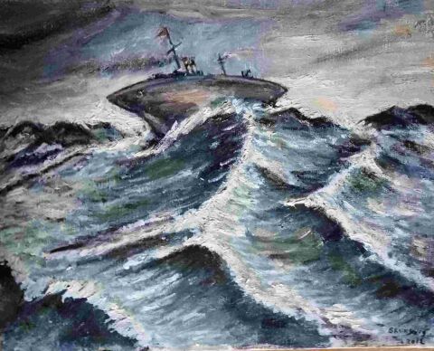 Tableau huile sur toile bateau dans la tempête 50 Clermont-Ferrand (63)