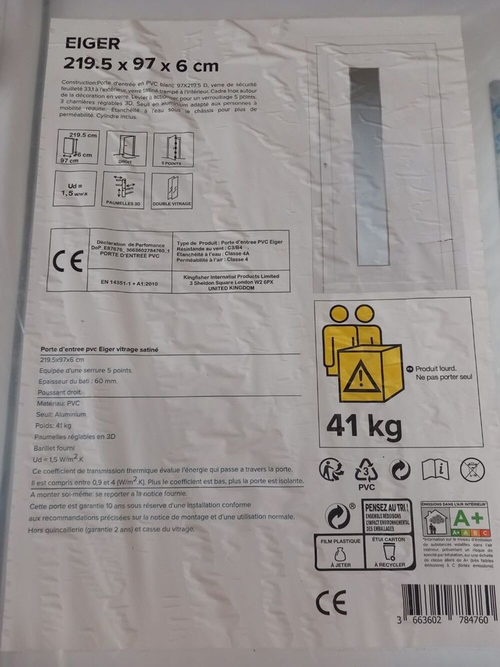 Porte d'entr&eacute;e PVC blanc avec vitrage Bricolage