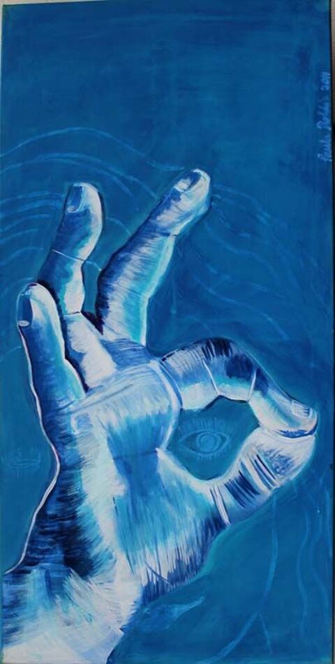 PAULA ROLDOS TABLEAU PEINTURE ABSTRAIT 122x61 BLEU 50 Nice (06)