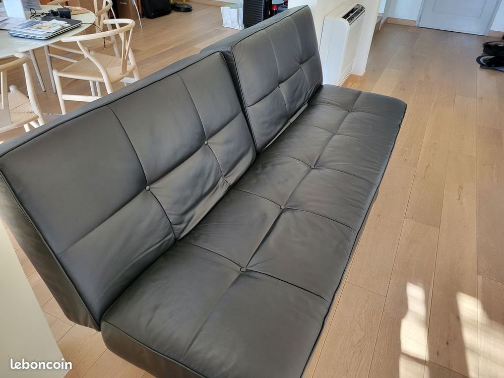Canape cuir noir convertible Ligne Roset Smala Meubles