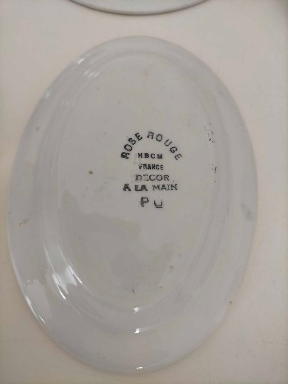 Dinette faience vintage rose rouge H BCM peinte &agrave; la main ann&eacute;e 30 (29 pieces) 