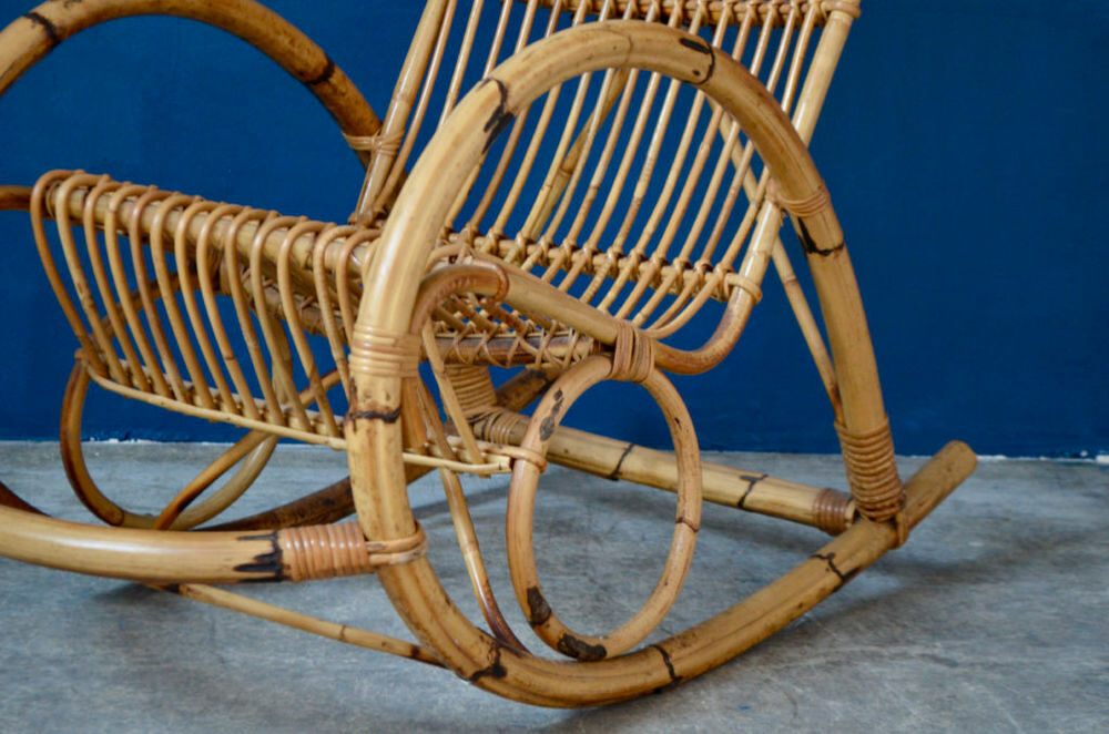 Fauteuil &agrave; bascule rocking chair vintage en rotin boh&egrave;me Meubles