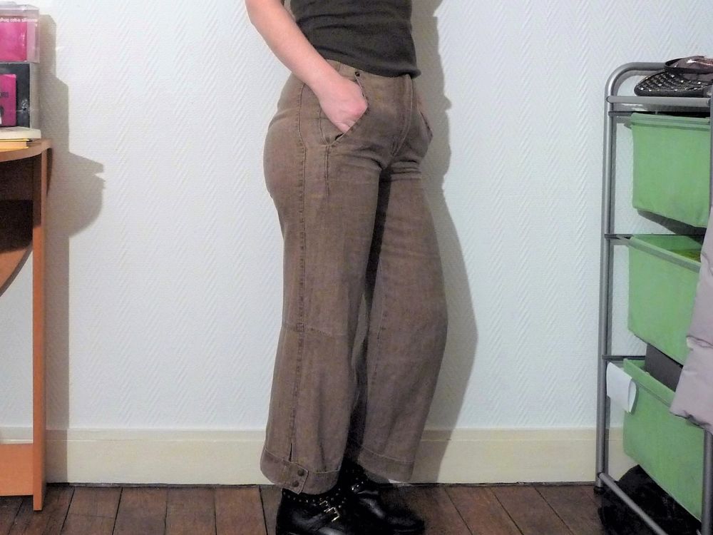 Pantacourt/ Pantalon Lin Marron Kaki- Taille 36- Liliane H Vêtements