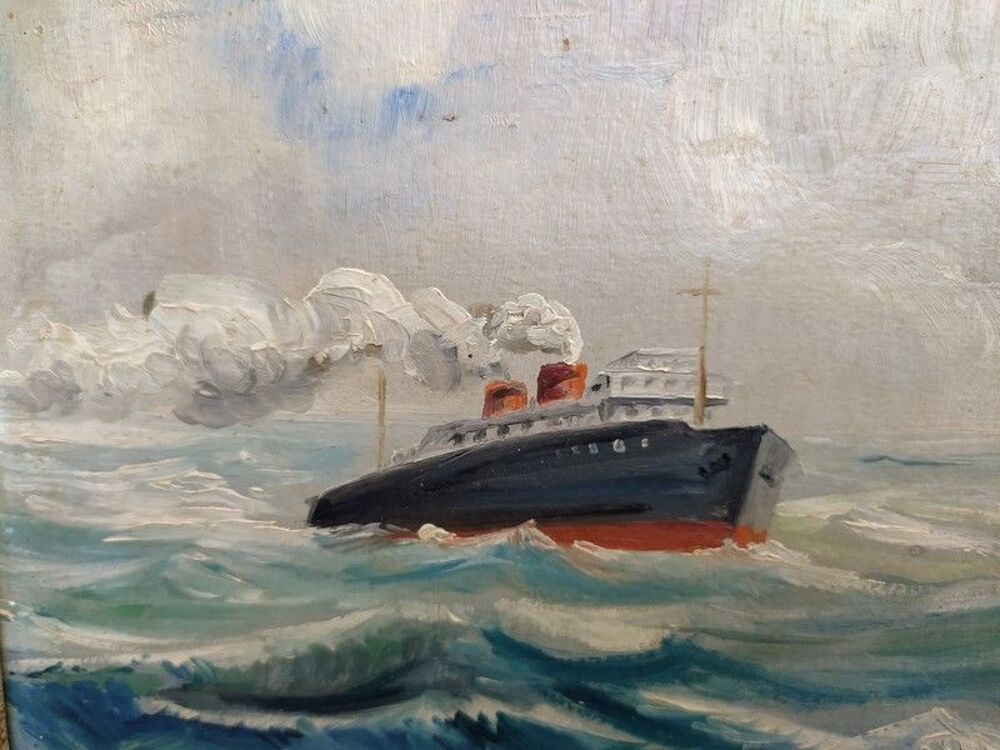 Tableau Marine Paquebot Navire Bateau Sign&eacute; 
