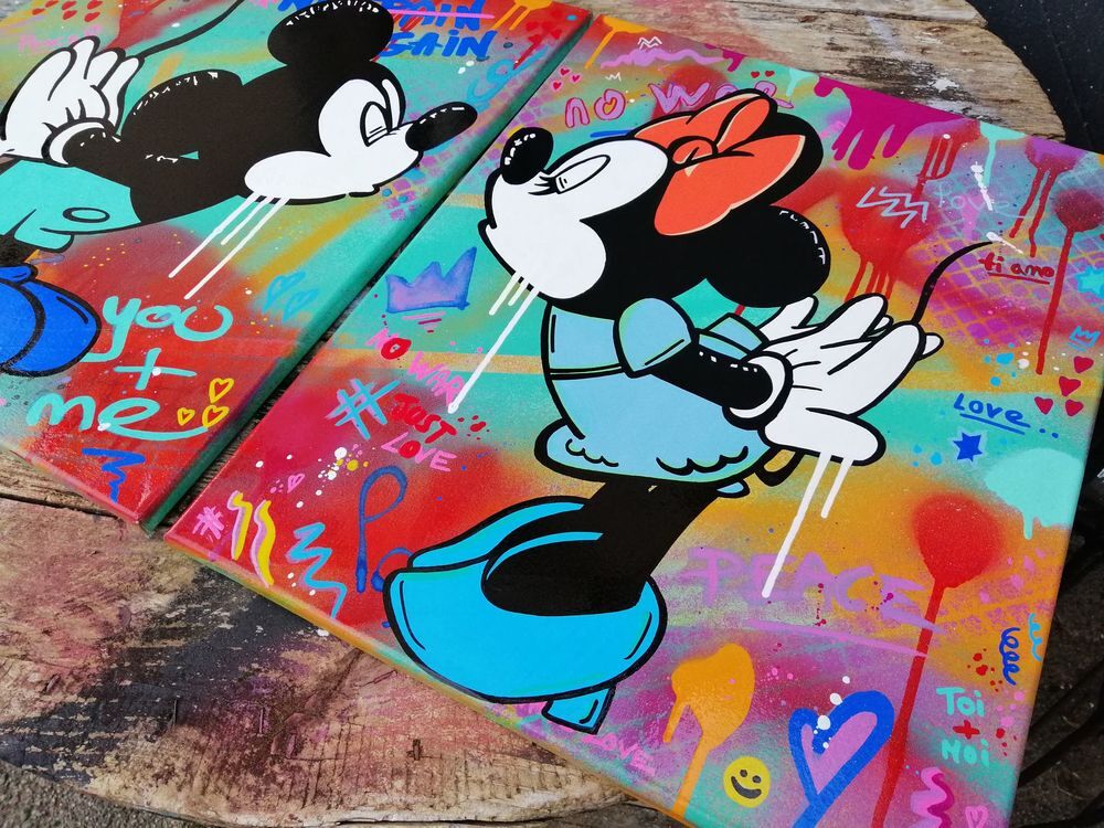 Tableau POP'Art Mickey Minnie LOVE Décoration