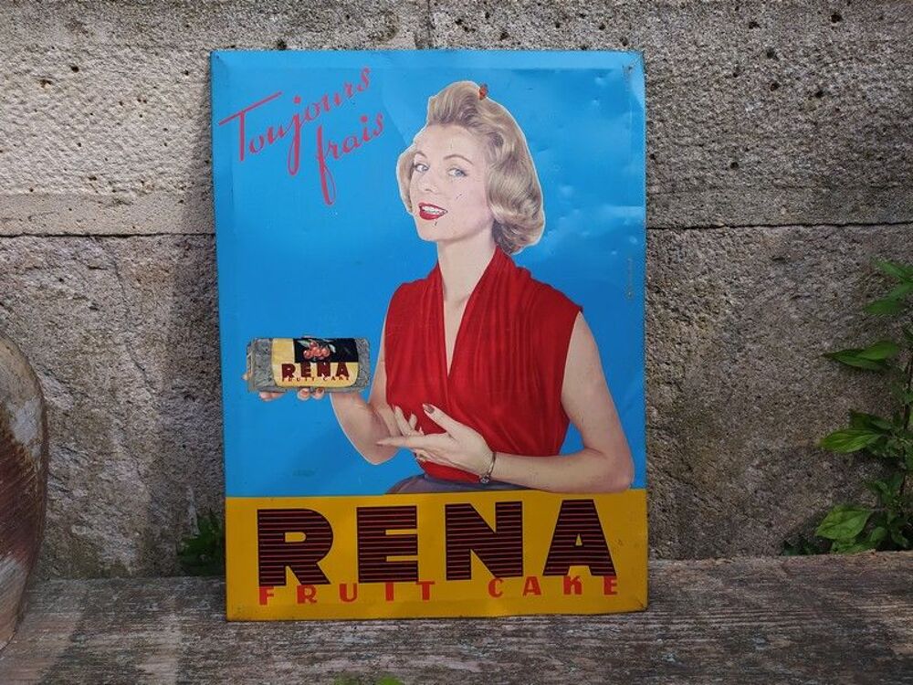 Ancienne Plaque T&ocirc;le Publicitaire Cake Rena Vintage 