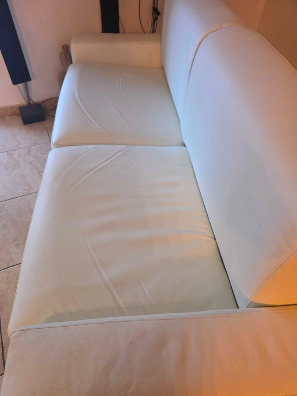 canape lit cuir blanc 3 places Meubles