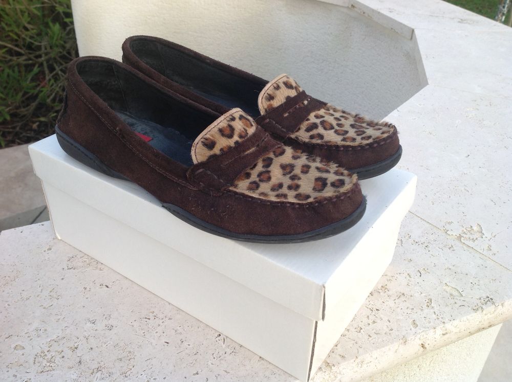 Mocassins femme, marron en daim, imprim&eacute; l&eacute;opard, Adige Chaussures