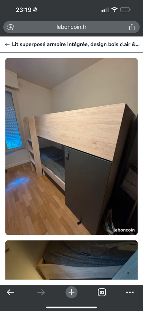 Lit superpos� armoire bois clair 200 Suresnes (92)