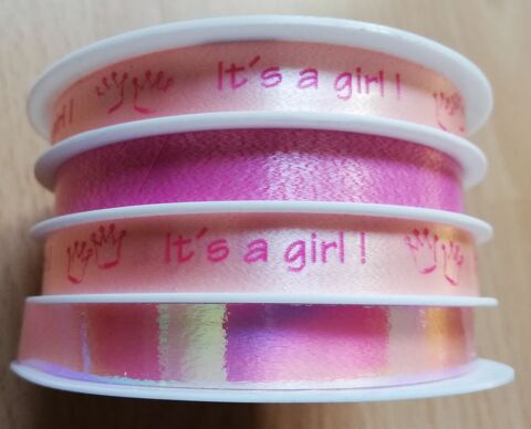 Ruban cadeau 10mm 4x6m  It's a girl  Rose : NEUF 4 vry (91)