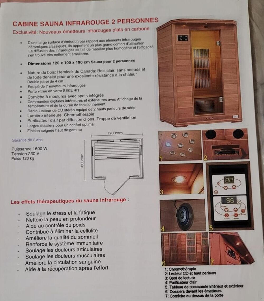 CABINE SAUNA INFRAROUGE 2 personnes Sports