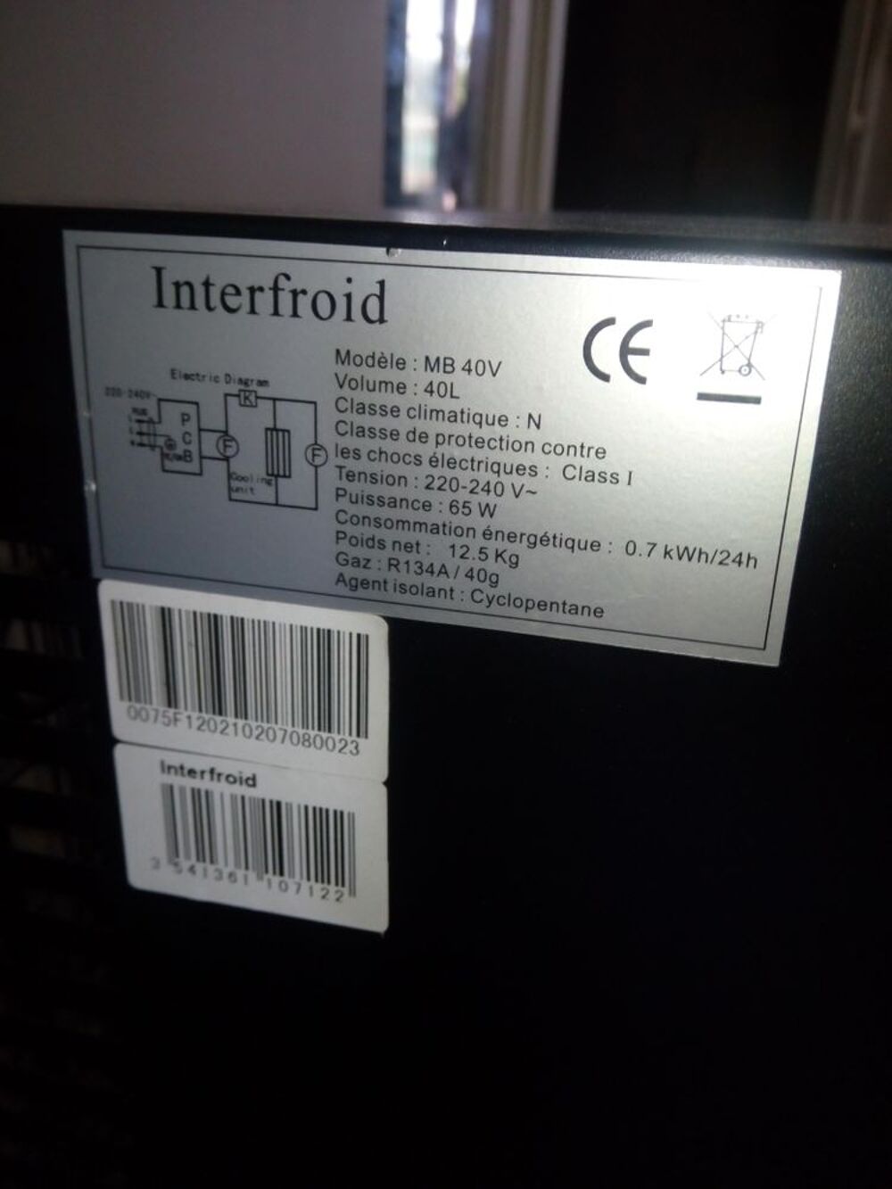 minibar &eacute;clair&eacute; marque Interfroid Electroménager