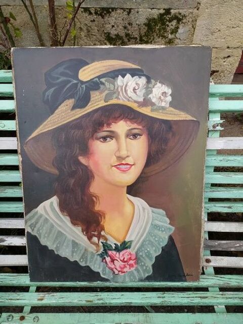 Tableau Portrait Femme au Chapeau Fleuri� 1 Loches (37)