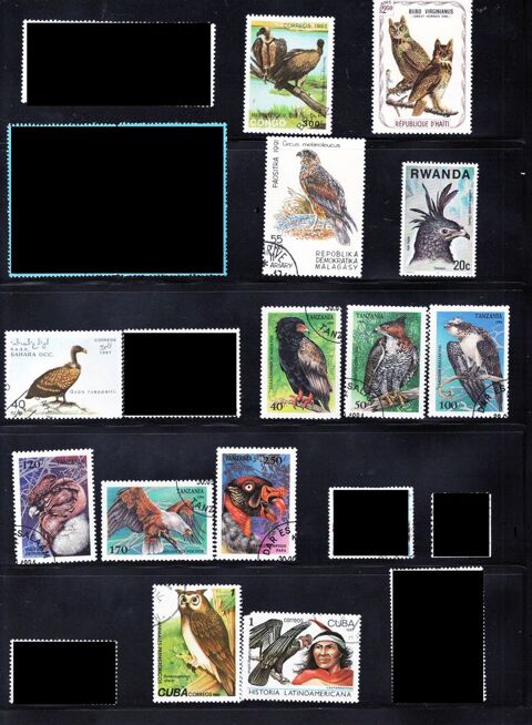 lot de 54 timbres du MONDE avec des RAPACES 3 Les �glisottes-et-Chalaures (33)