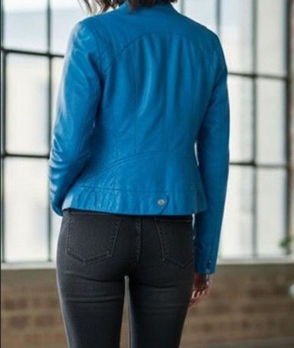 Veste femme bleu en cuir d'agneau Vêtements