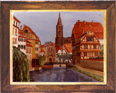 un tableau � huile Strasbourg sign� Ramis 1977 150 Perpignan (66)
