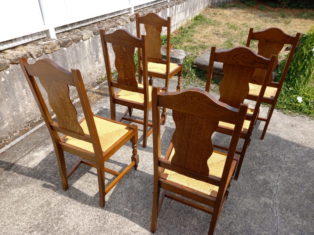 Lot de 6 chaises style Breton ch&ecirc;ne massif - Paillage refait Meubles