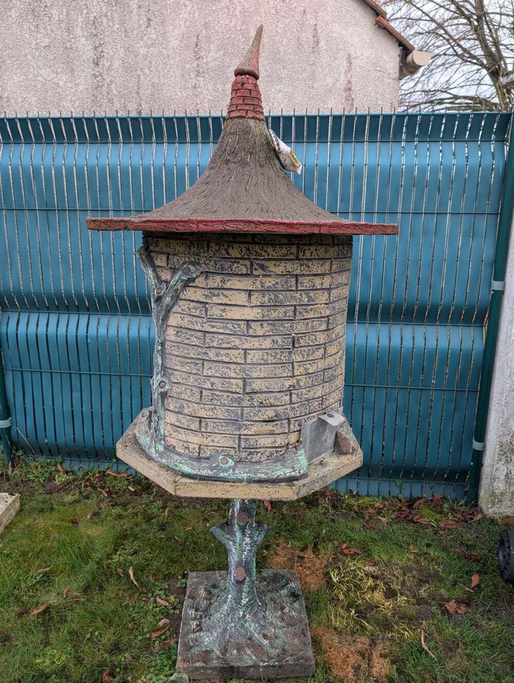 cage &agrave; oiseaux en b&eacute;ton €" pi&egrave;ce ancienne rare (ann&eacute;es 1900) 