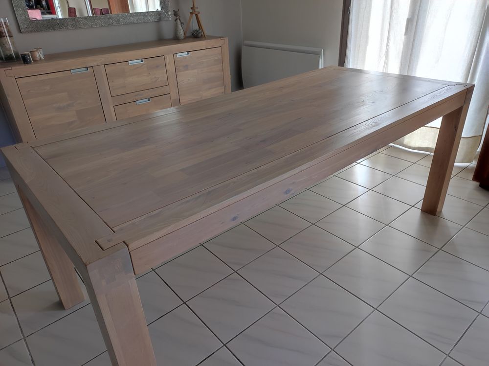 Ensemble table +buffet en orme massif blanchi Meubles