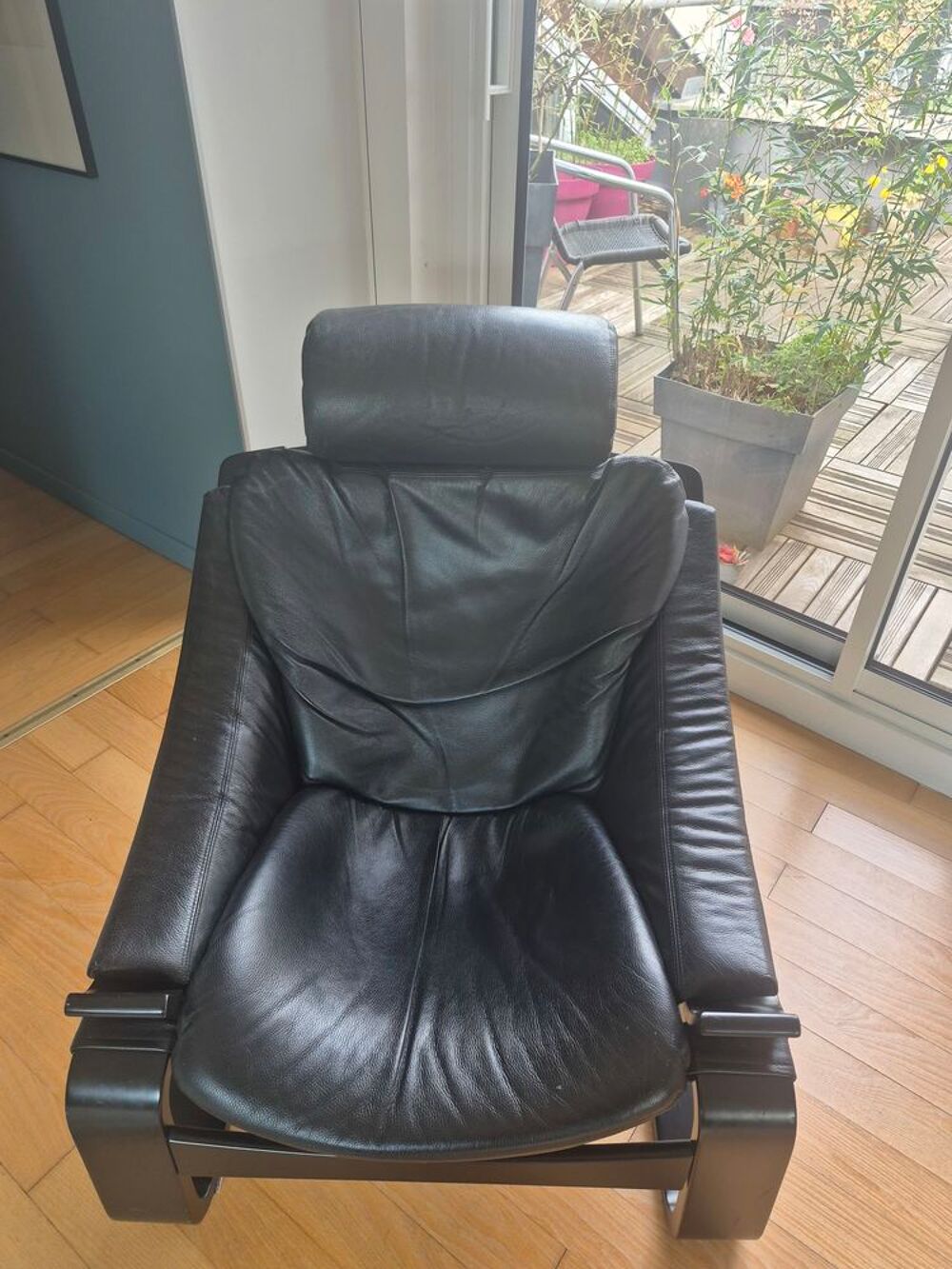 2 fauteuils kroken Roche Bobois cuir noir Meubles