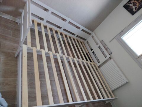 Lit gigogne blanc en pin massif + 2 matelas mémoire 250 Longeault (21)